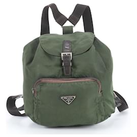 Mochila Prada em nylon Tessuto com logótipo triangular em couro Marrom Verde Caqui