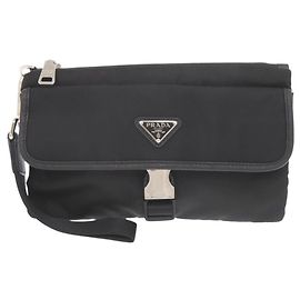Pochette en nylon Prada avec logo triangle Noir