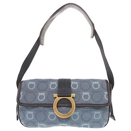 Borsa a tracolla Salvatore Ferragamo Gancini in tela e pelle Blu
