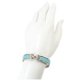 Bracciale Hermès Clic H PM in Blu e Argento Argento Blu