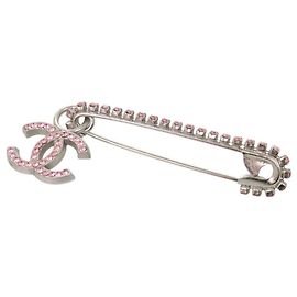 Chanel Coco Mark Sicherheitsnadel-Brosche Silber Pink