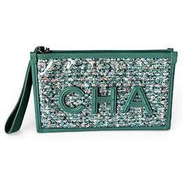 Pouch Chanel in tweed e pelle verde Verde