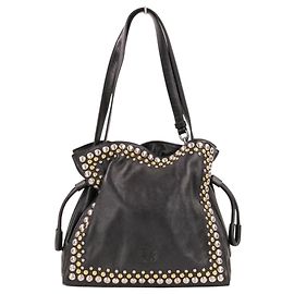 Borsa a tracolla in pelle borchiata Loewe Flamenco Nero