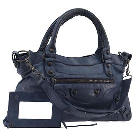 BALENCIAGA Bolsa de mão The First em couro 2way Azul 103208 Auth 197341V Azul