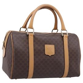 Céline CELINE Bolsa mini Boston em lona Macadam PVC Couro Marrom Dourado Auth 197824V Marrom Dourado