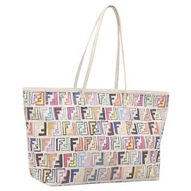 Saco Tote FENDI Zucca Canvas PVC Multicolor Gold Auth 199579A Multicor Dourado