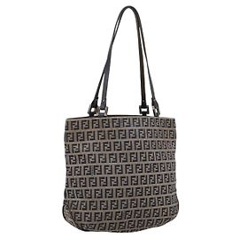 Sac à main FENDI Zucchino Canvas Navy Silver Auth BA15304 Argenté Bleu Marine