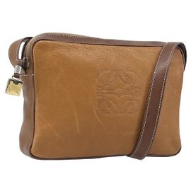 Bolsa de Ombro LOEWE em Couro Marrom Dourado Auth 199645 Marrom Dourado