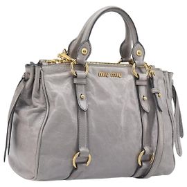 Bolsa de mão Miu Miu em couro 2way Cinza Dourado Auth yk20820V Marrom Dourado