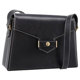 Christian Dior Shoulder Bag Leather Black Gold Auth ka5898 Noir Doré