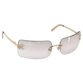 Lunettes de soleil CHANEL métal Gold CC Auth yk20750M Doré