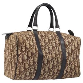 Sac Boston Christian Dior Trotter Canvas Beige Gold Auth 199799 Beige Doré
