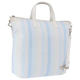 PRADA Tote Bag Canvas 2way Light Blue Silver B2052G Auth am12349A Silvery Light blue