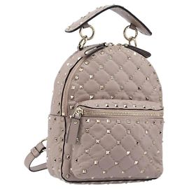 VALENTINO Rock studs Backpack Leather Beige Gold Tone Auth 198673M Beige Other