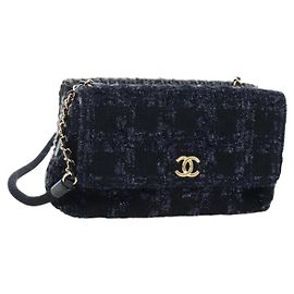 Borsa a tracolla con catena CHANEL Tweed Nero Tono Oro CC Auth BA14816SM Nero Altro