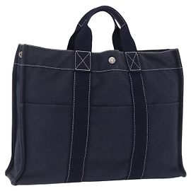 Hermès Borsa HERMES Fourre Tout MM Canvas Navy Silver Auth BA15383 Argento Blu navy