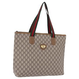 Borsa Tote GUCCI GG Plus Supreme Web Sherry Line PVC Beige Oro Auth ar14150 Beige D'oro