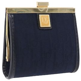 Portamonete Christian Dior Trotter Canvas Navy Gold Auth am12381V D'oro Blu navy
