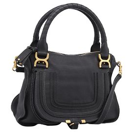 Chloé Bolsa Chloe Marcie em couro 2way Preta Ouro Auth yk20751V Preto Dourado