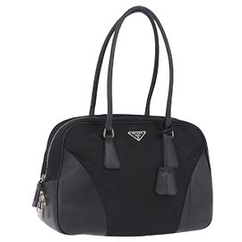 Borsa Tote PRADA Nylon Nero Argento Auth 197707V Nero Argento