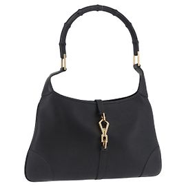 Bolsa de Ombro GUCCI Bamboo em Couro Preto e Dourado 001 4060 Auth 199098V Preto Dourado