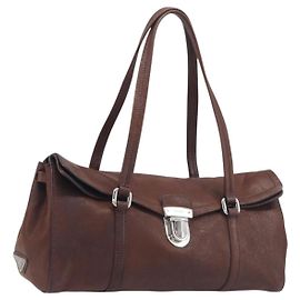 Bolsa de ombro PRADA em couro marrom prata Auth yk20802SAV Marrom Prata