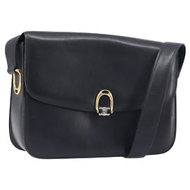 Céline CELINE Shoulder Bag Leather Black Gold Auth 199214 Black Golden