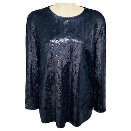 Blusa a maniche lunghe con paillettes blu navy Ralph Lauren Collection Blu navy
