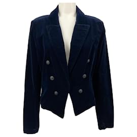 L'Agence Navy Blue Velvet Cropped Open Front Wayne Jacket Navy blue