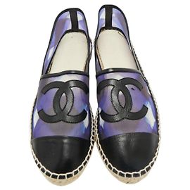 Chanel Interlocking CC Mesh and Leather Espadrilles - Purple/Black Black White Blue