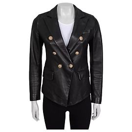 Balmain Black Leather Double-Breasted Jacket Sz.40 Pre-owned Other