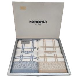 Autre Marque Renoma Paris Conjunto de 2 toalhas de mão Branco Azul Castanho claro