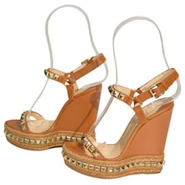 Christian Louboutin Pyraclou 140 Espadrilles Zeppa Borchiate - Pelle Cognac Cammello
