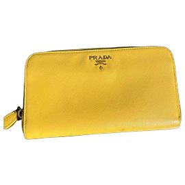 Prada Saffiano Leather Zip-Around Wallet Yellow Yellow