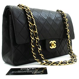 Borsa a tracolla CHANEL Classic Double Flap 10" in pelle d'agnello nera Nero