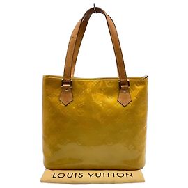 Louis Vuitton Houston Bolsa em Couro Verniz Amarelo Amarelo