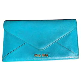 Miu Miu Turquoise Blue Grained Leather Envelope Wallet Blue