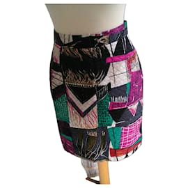 Saia curta patchwork Louis Féraud Marrom Preto Rosa Branco Multicor Verde Roxo
