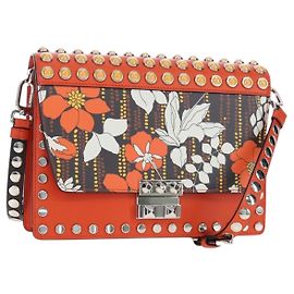 PRADA Shoulder Bag Leather Orange Silver Other