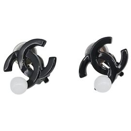 CHANEL COCO Mark Earring Metal Black CC Other