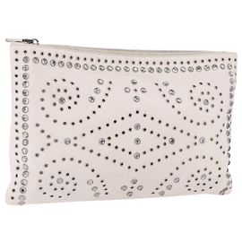 PRADA Clutch Bag Leather White Silver Altro