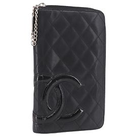 CHANEL Cambon Line Long Wallet Lamb Skin Black CC Other