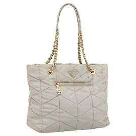 PRADA Chain Tote Bag Nylon Grau Gold Andere