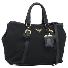 PRADA Sac à main Nylon Cuir 2way Black Gold Autre