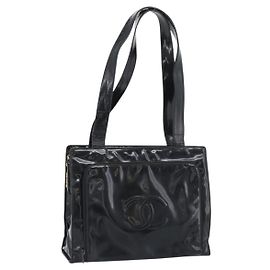 CHANEL Tote Bag Charol Negro Oro CC Otro
