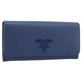 PRADA Long Wallet Safiano Leather Blue Gold Other