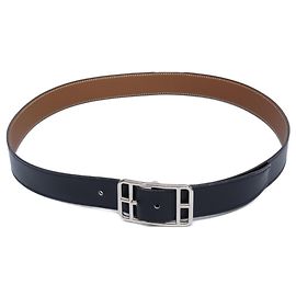 Hermès Hermes Cape Cod Wendelgürtel aus Box Calf Schwarz Silber Golden