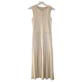 Sandro Robe Longue en Maille Beige Ornée de Perles Crème