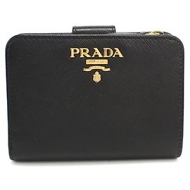 Prada Bi-Fold Saffiano Leather Wallet Black Black