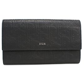 Christian Dior Black Leather Long Wallet Black